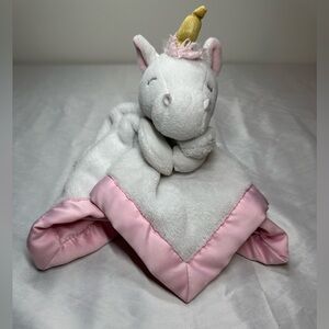 Carters Unicorn Lovey Pink White Plush Baby Security Blanket Satin Trim 13”x13”